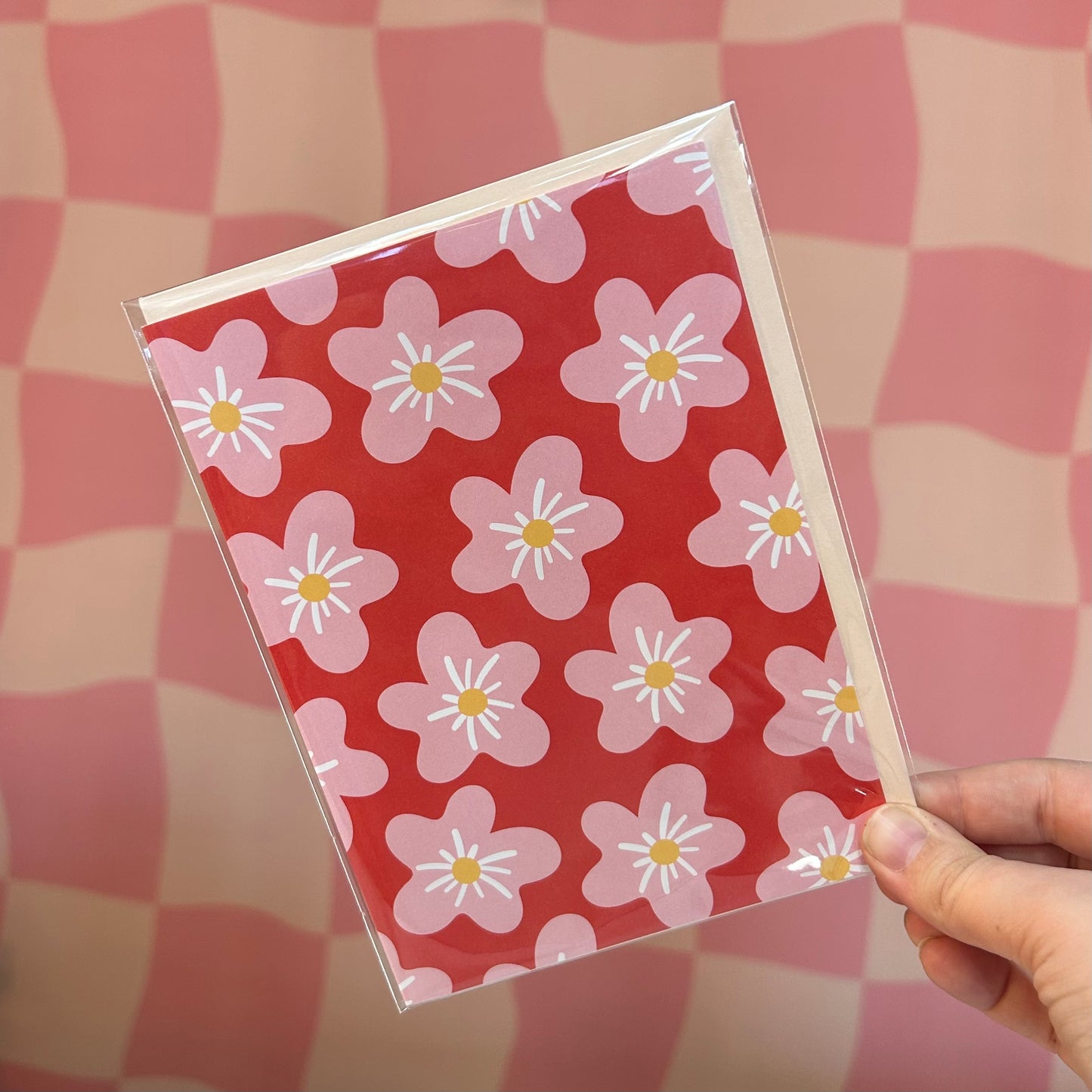 Greeting Card - Red with Floral