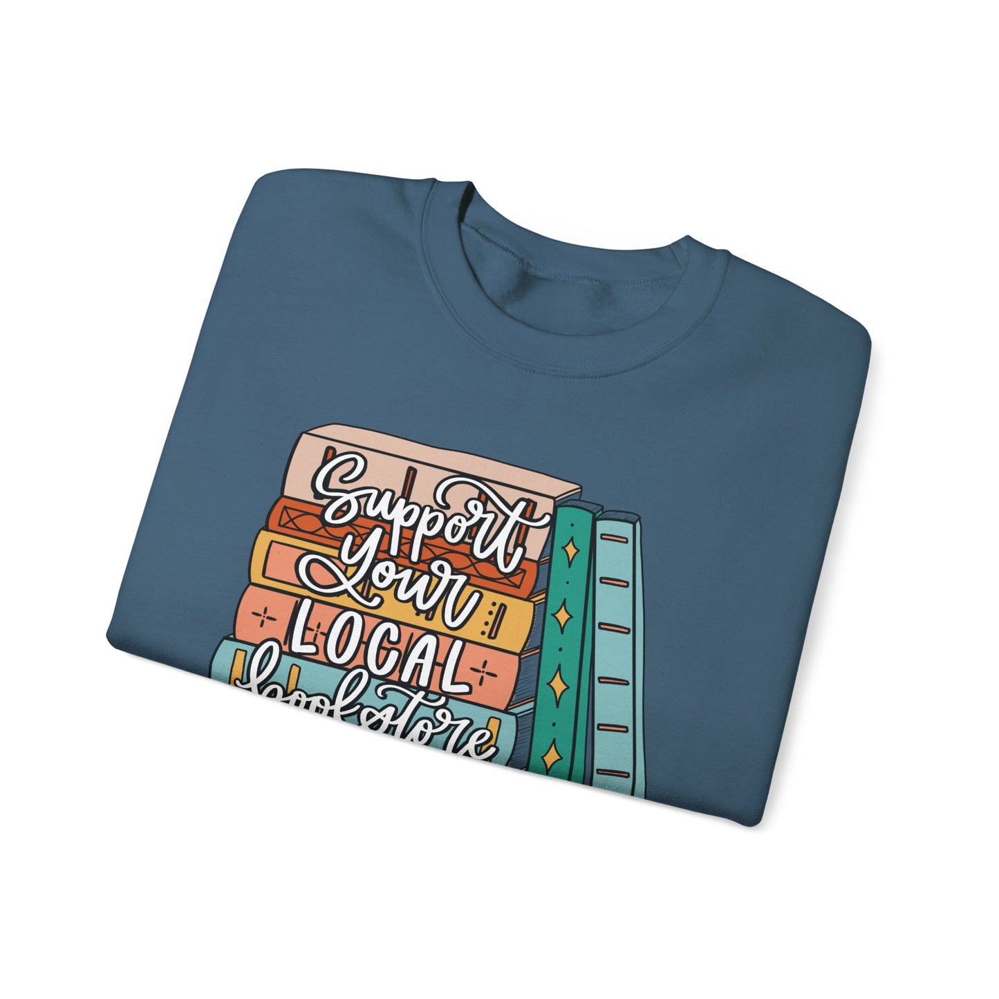 Support Your Local Bookstore Book Stack Crewneck Sweatshirt