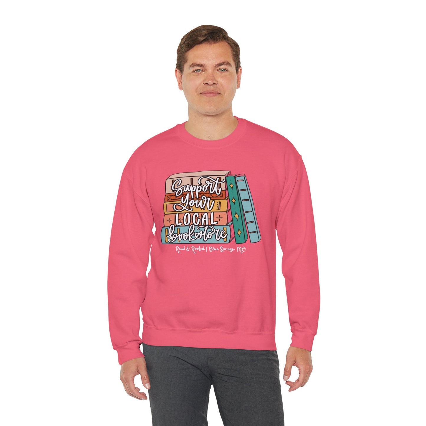 Support Your Local Bookstore Book Stack Crewneck Sweatshirt