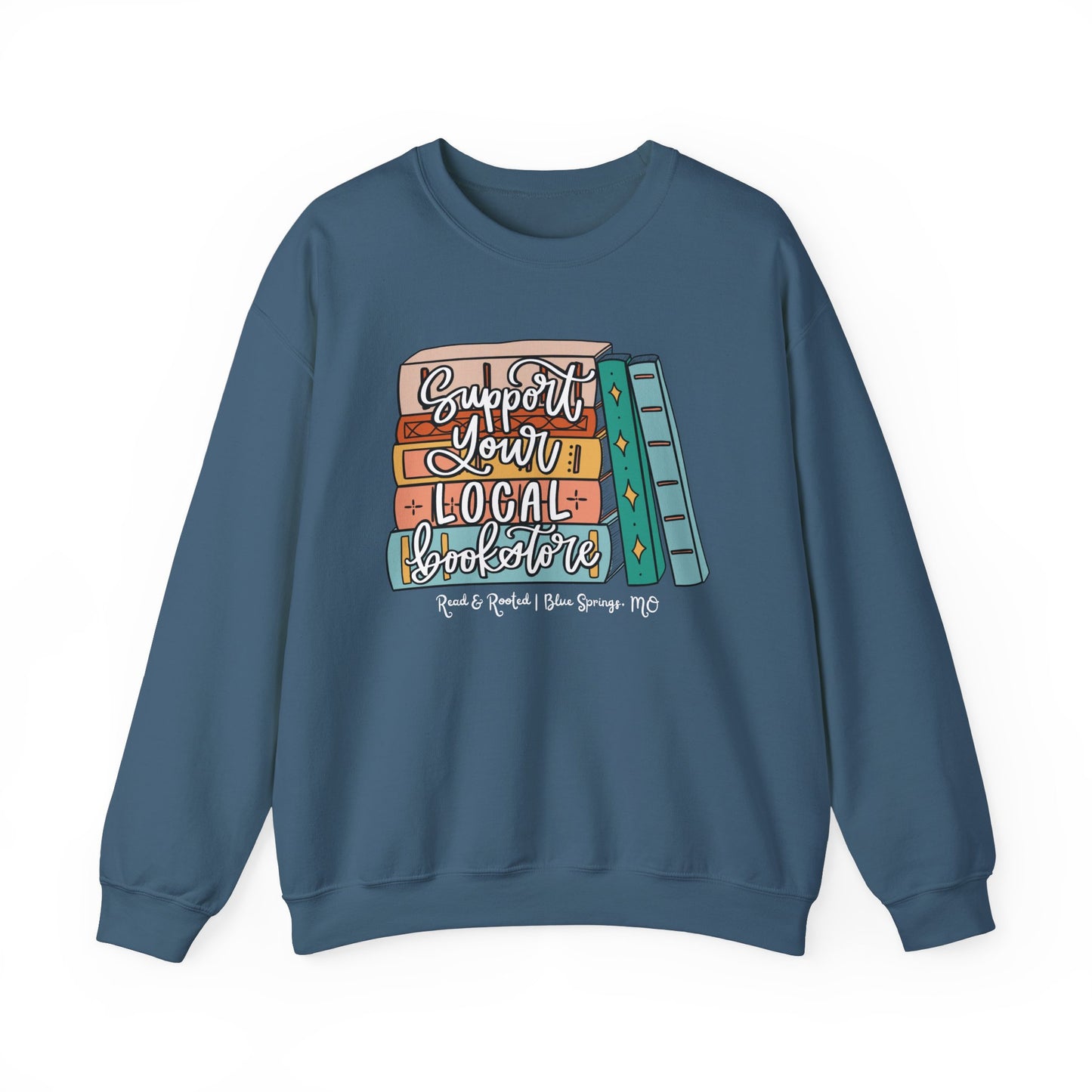 Support Your Local Bookstore Book Stack Crewneck Sweatshirt