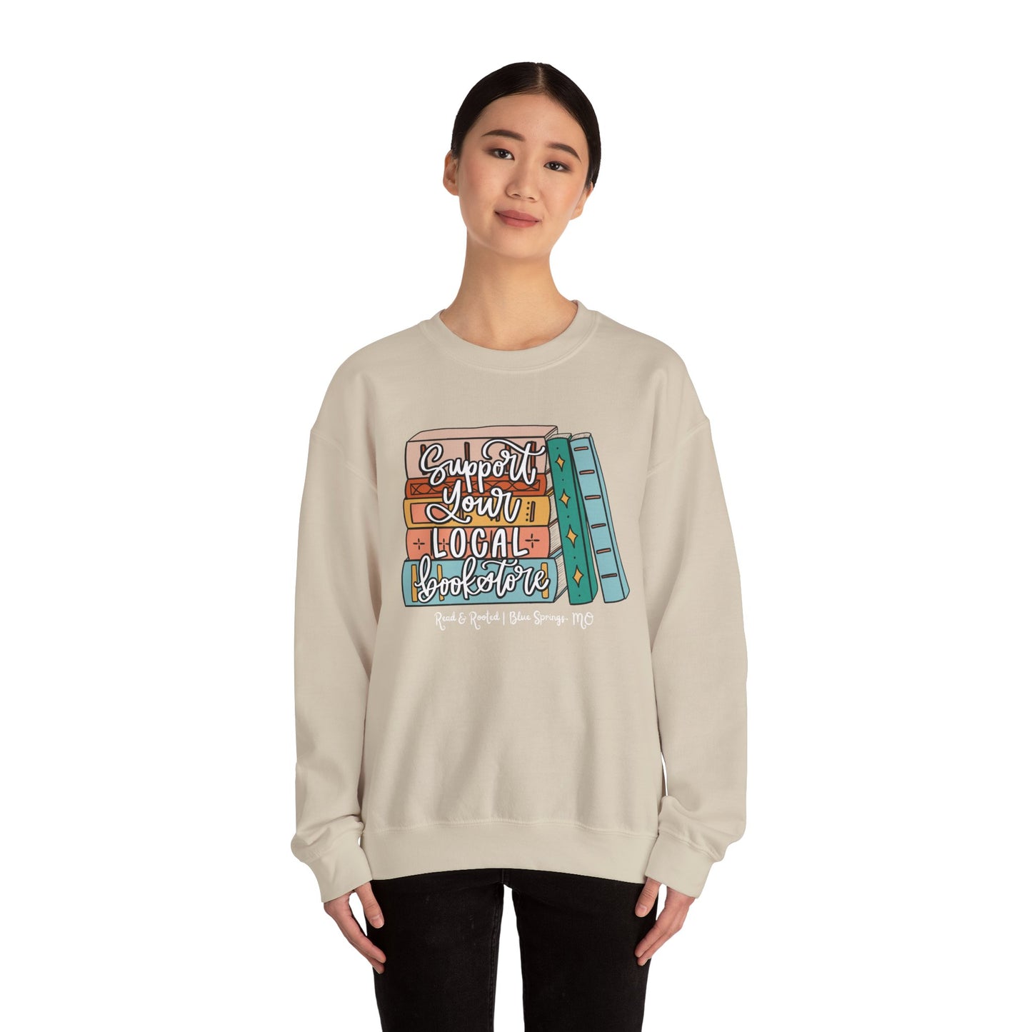 Support Your Local Bookstore Book Stack Crewneck Sweatshirt