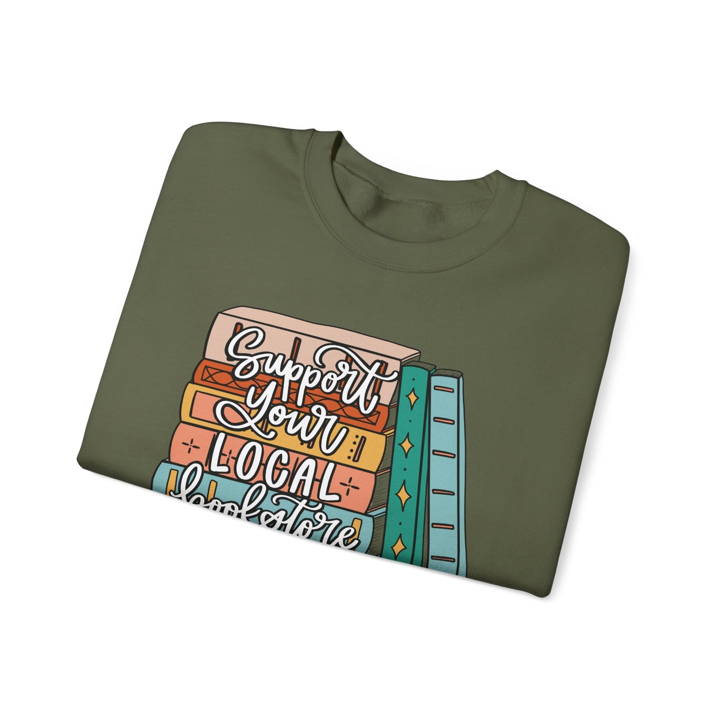 Support Your Local Bookstore Book Stack Crewneck Sweatshirt