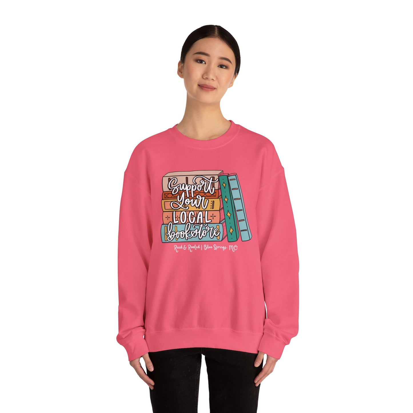 Support Your Local Bookstore Book Stack Crewneck Sweatshirt