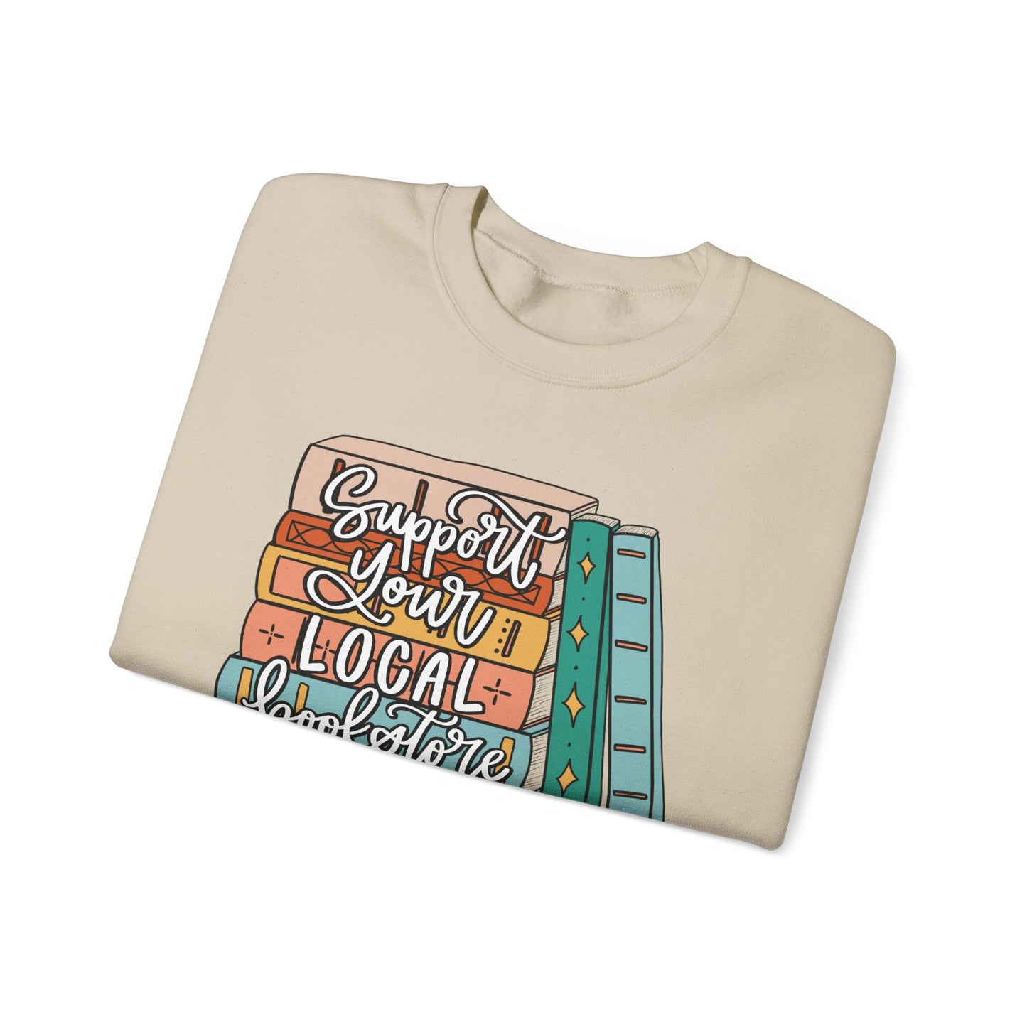 Support Your Local Bookstore Book Stack Crewneck Sweatshirt