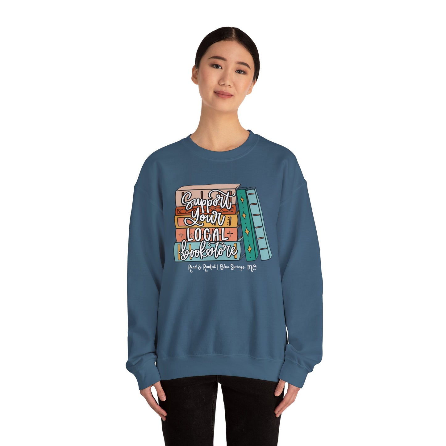 Support Your Local Bookstore Book Stack Crewneck Sweatshirt
