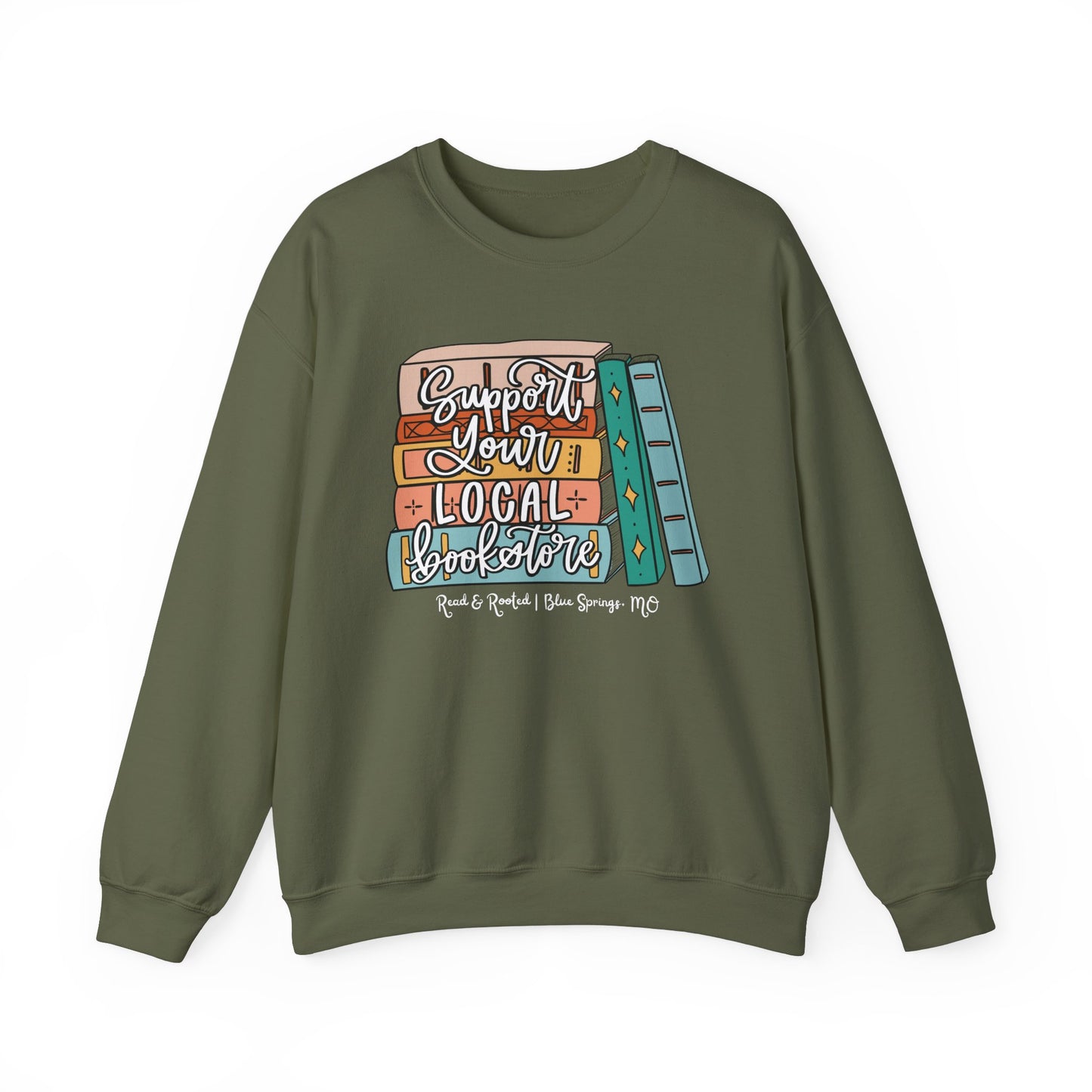 Support Your Local Bookstore Book Stack Crewneck Sweatshirt