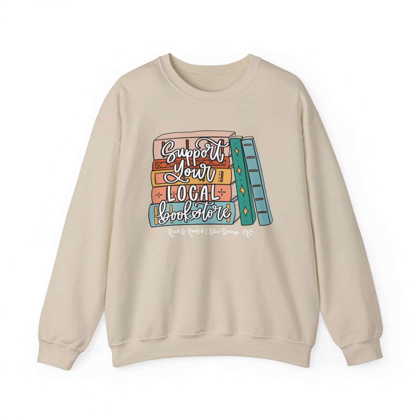 Support Your Local Bookstore Book Stack Crewneck Sweatshirt