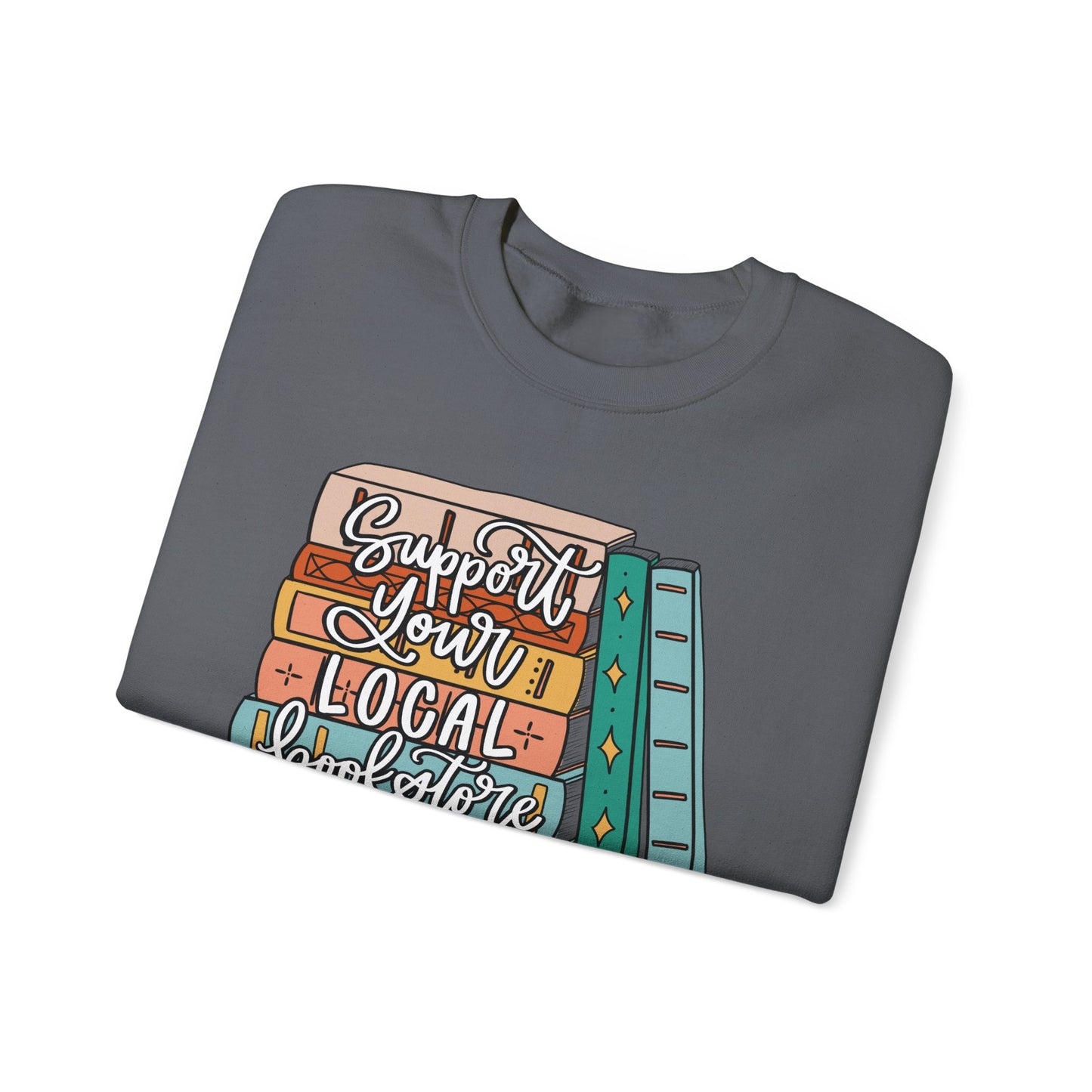 Support Your Local Bookstore Book Stack Crewneck Sweatshirt