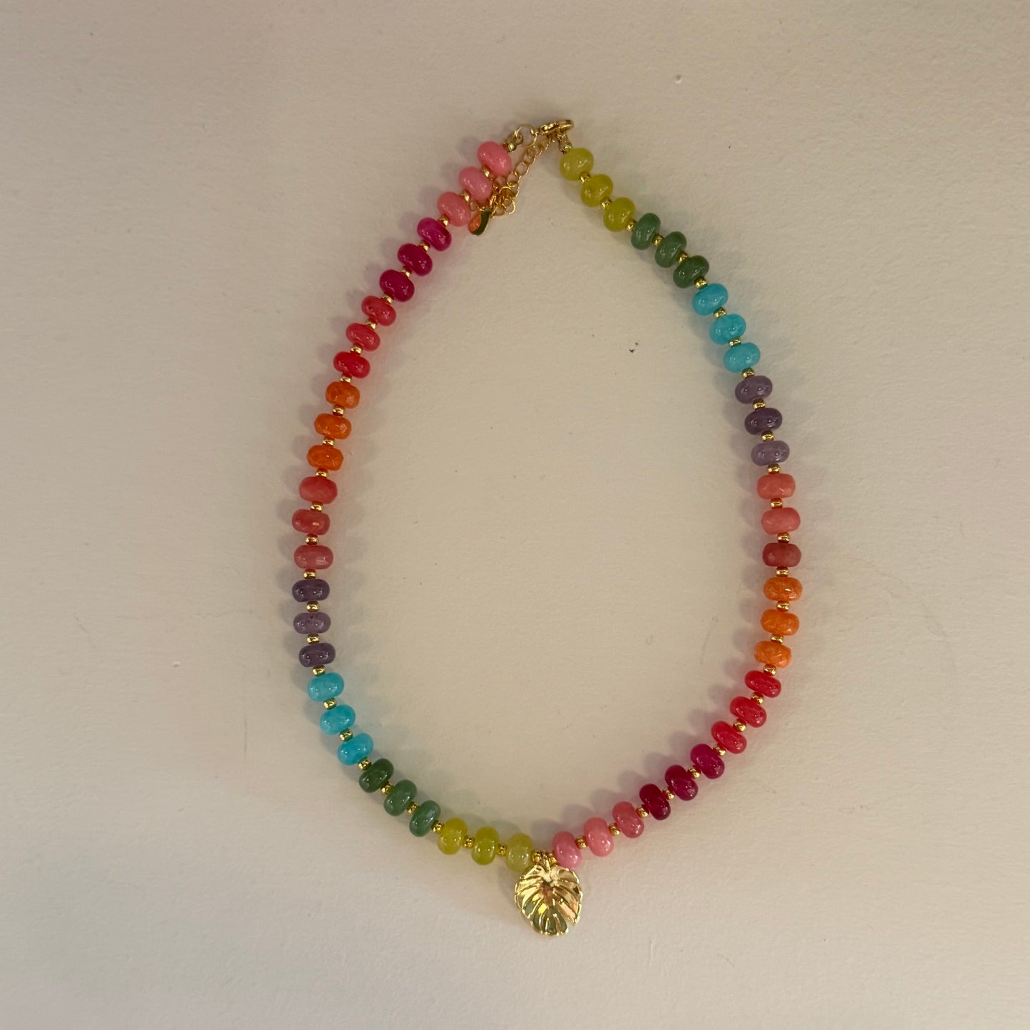 Monstera Muted Rainbow Beaded Necklace