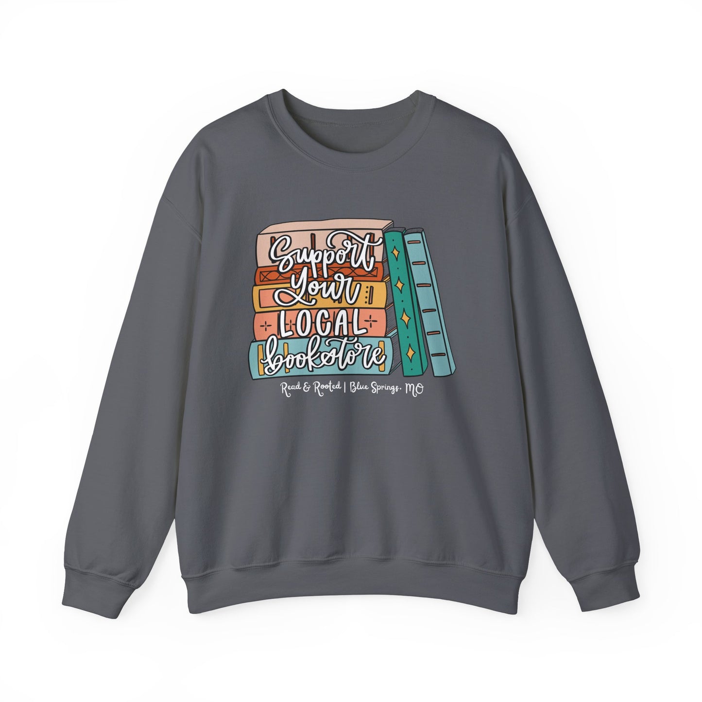 Support Your Local Bookstore Book Stack Crewneck Sweatshirt