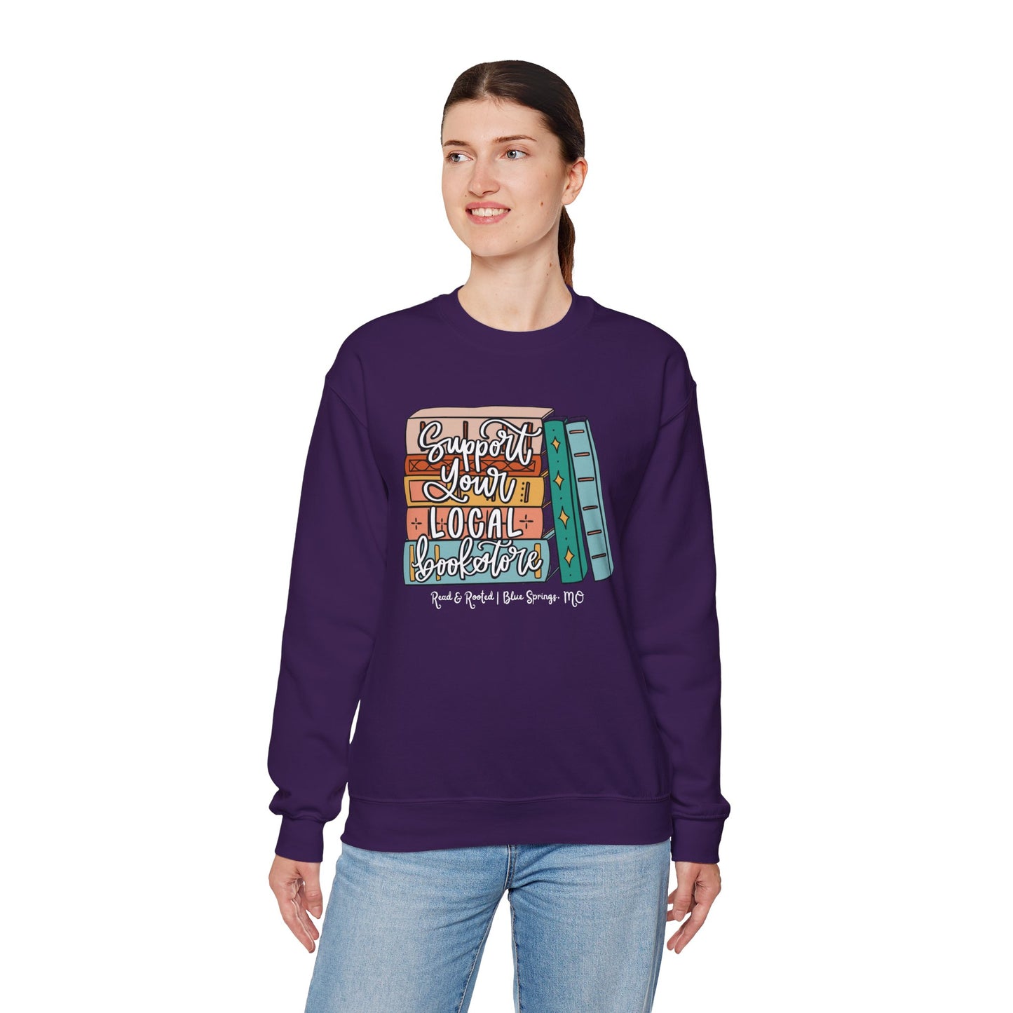 Support Your Local Bookstore Book Stack Crewneck Sweatshirt