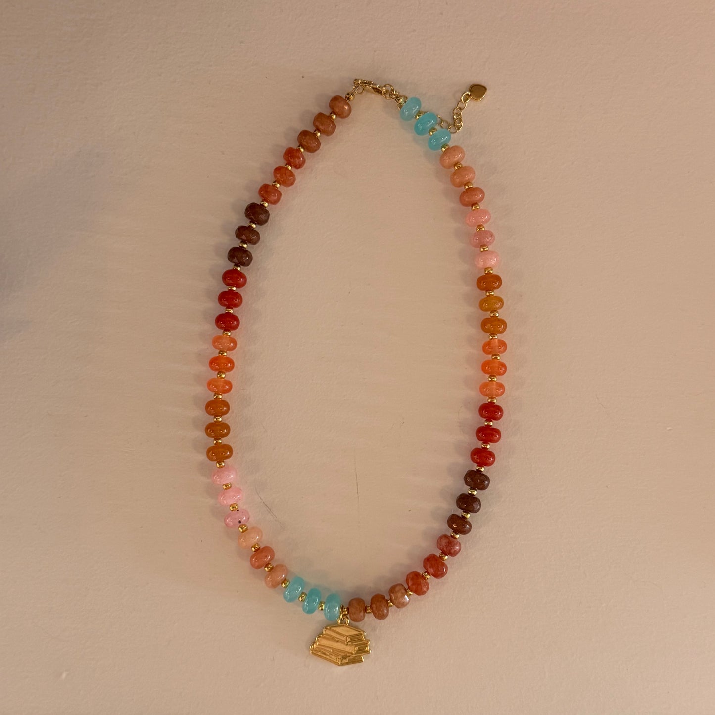 Book Stack Ocean Sunset Beaded Necklace