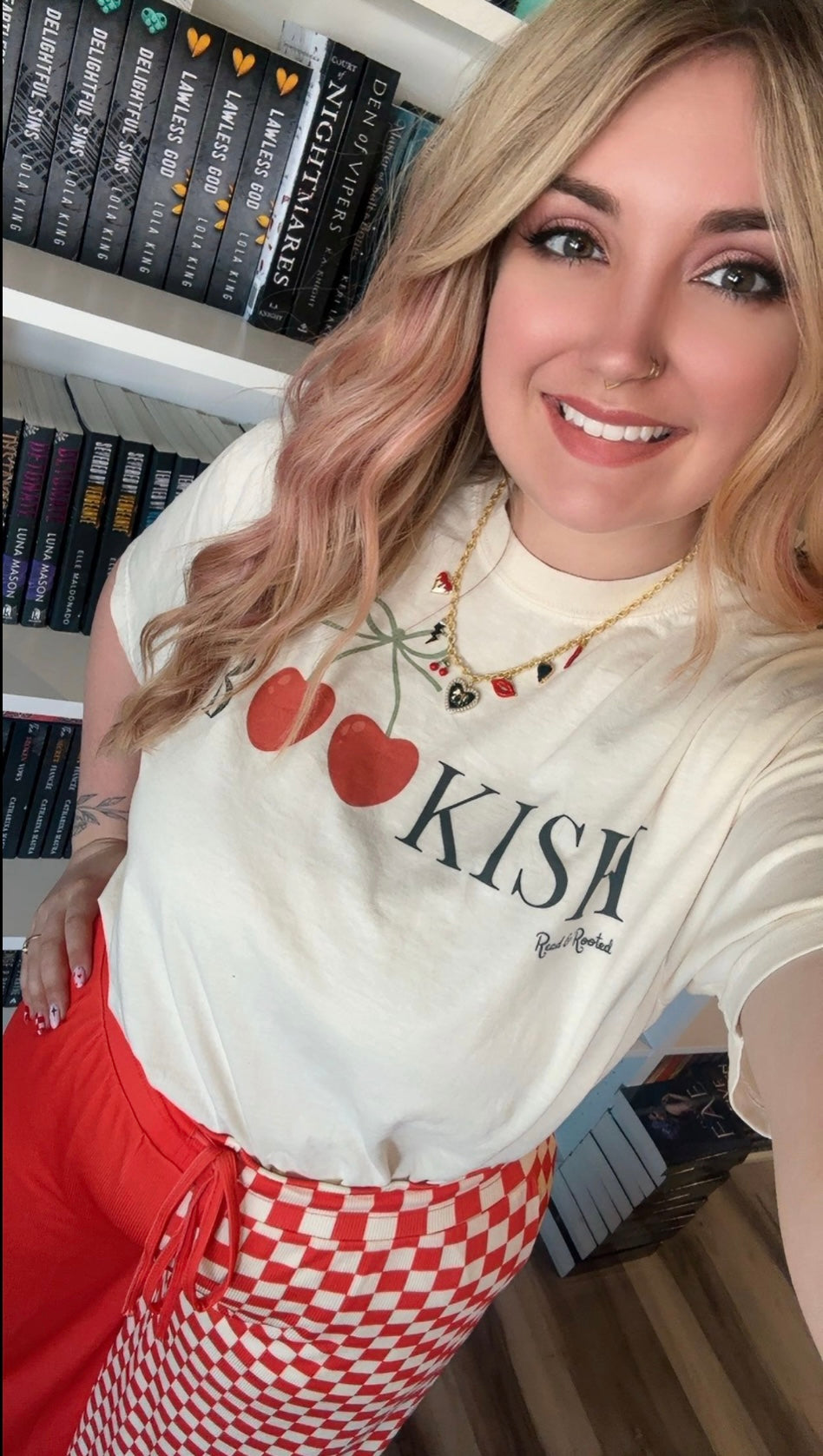 Bookish Cherry Hearts Shirt (In-Store Stock)