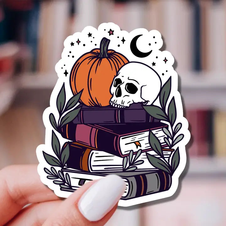 Sticker - Skull Halloween Book Stack