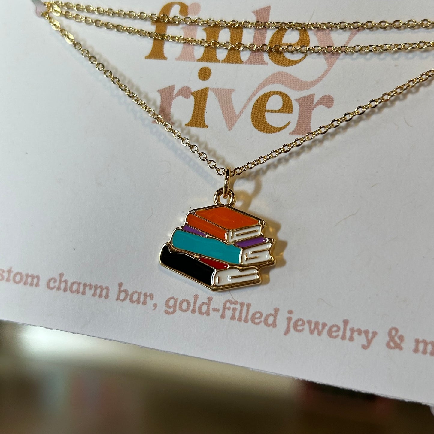 Book Stack Charm Necklace