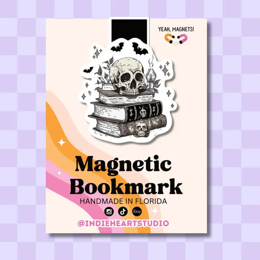 Magnetic Bookmark - Dark Academia Skull & Books