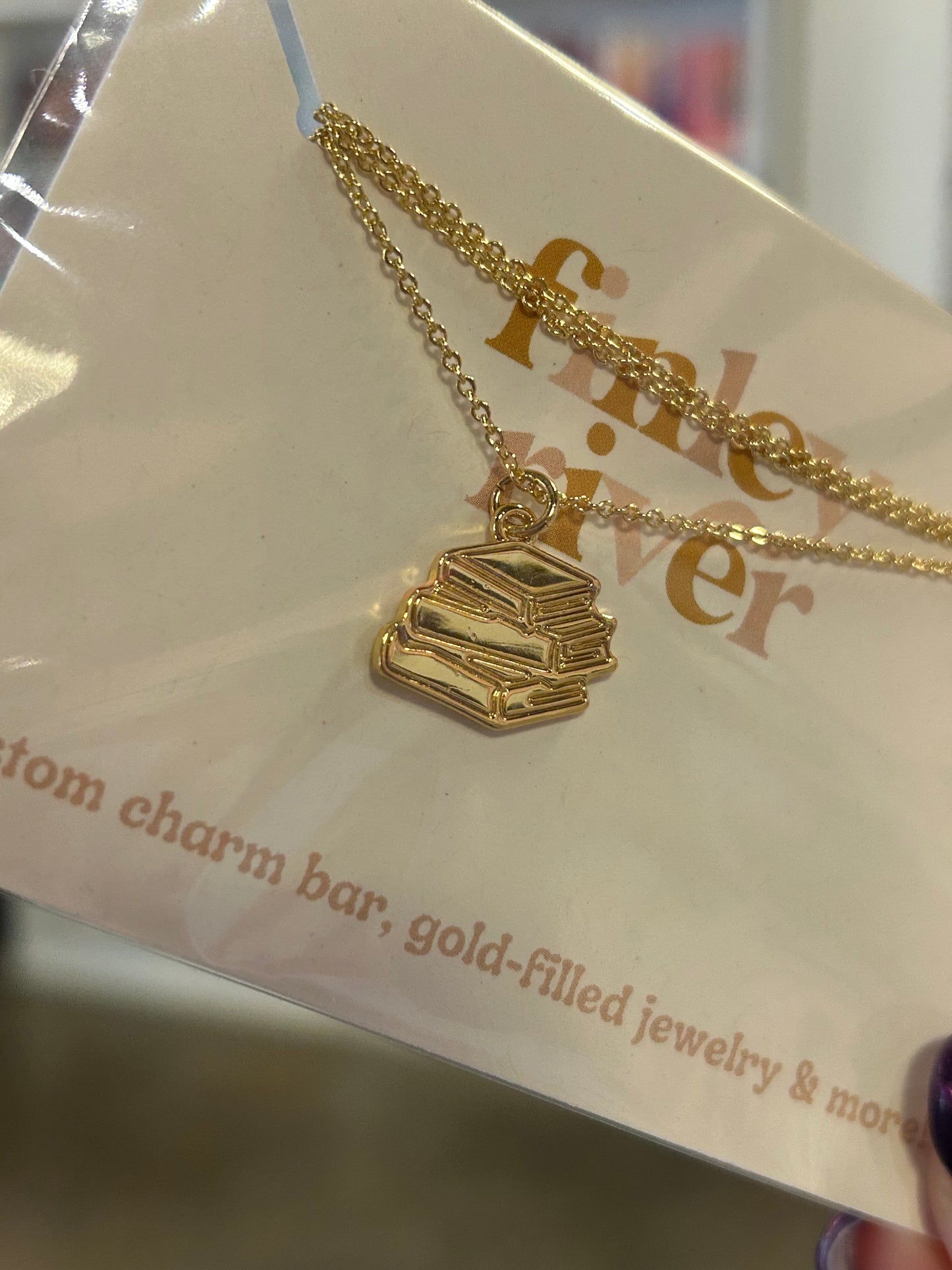 Book Stack Gold Charm Necklace