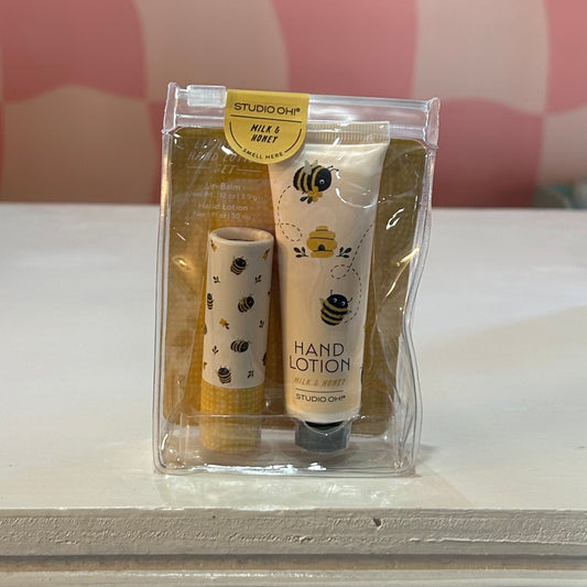 Unscented Lip Balm & Scented Hand Lotion Set - Milk & Honey