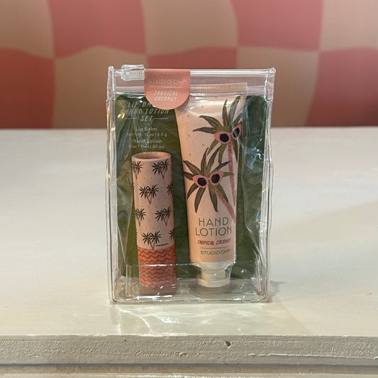 Unscented Lip Balm & Scented Hand Lotion Set - Tropical Coconut