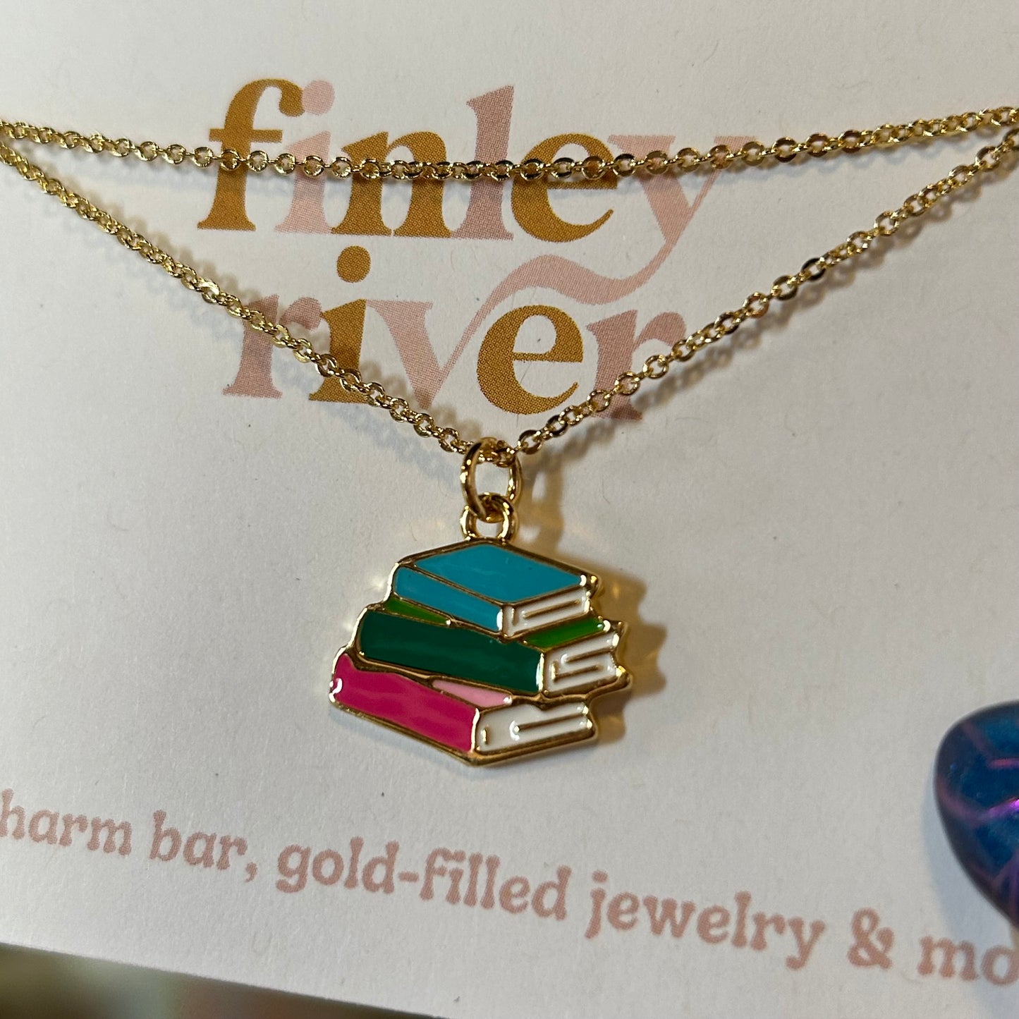 Book Stack Charm Necklace