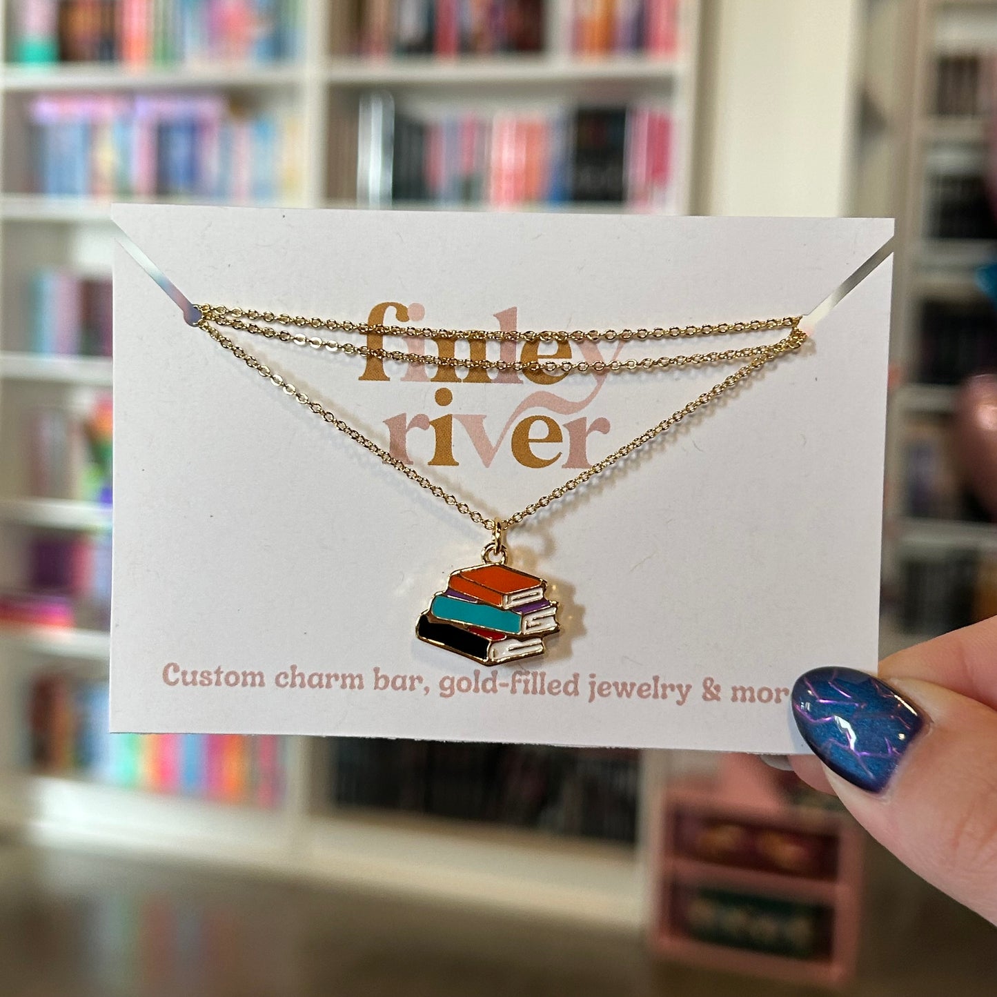 Book Stack Charm Necklace