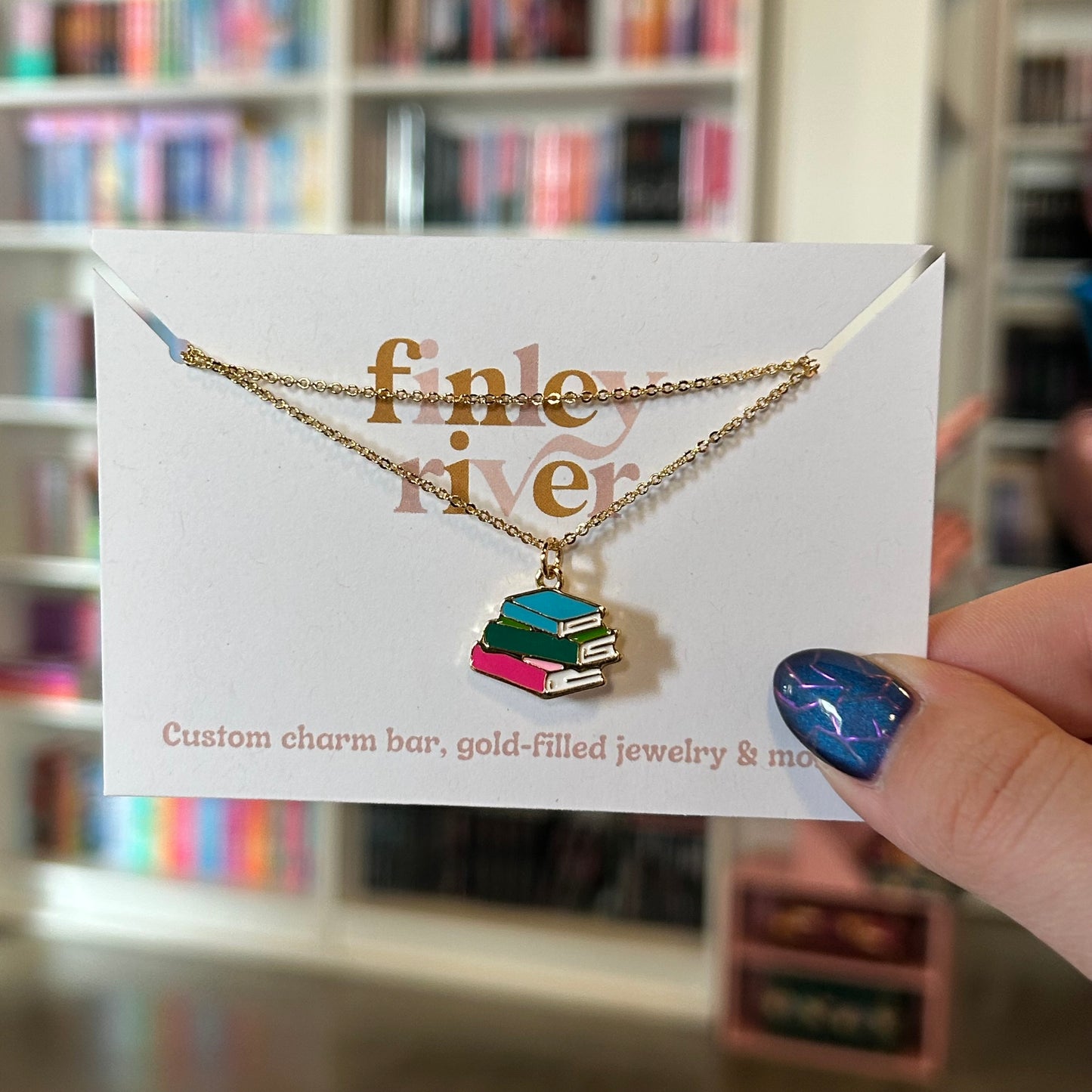 Book Stack Charm Necklace