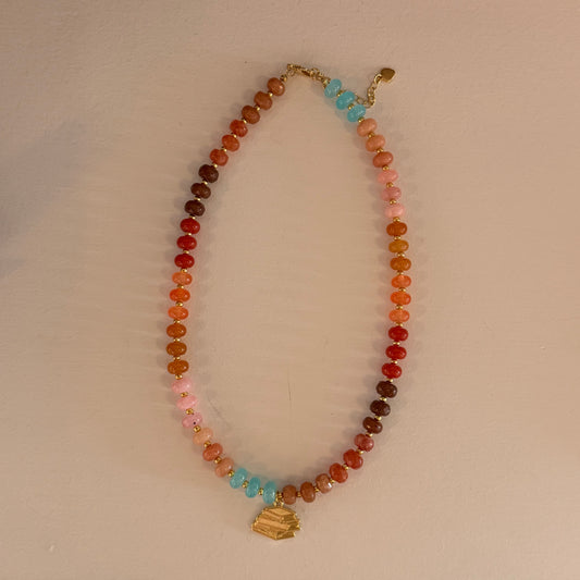 Book Stack Ocean Sunset Beaded Necklace
