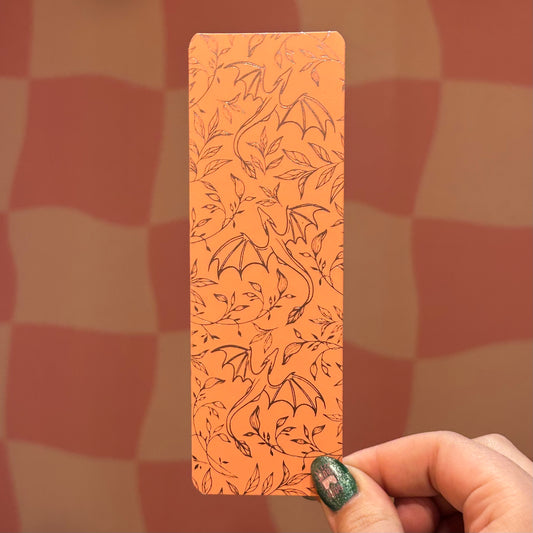 Bookmark - Rose Gold Foil on Coral Dragons