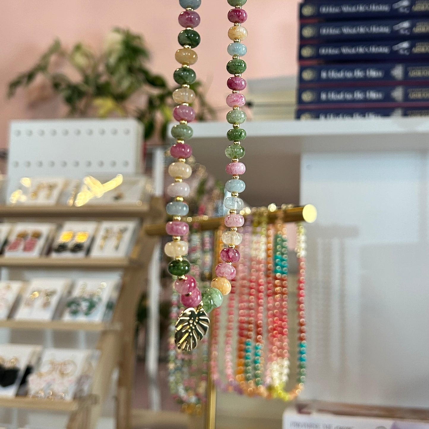 Monstera Beaded Necklace