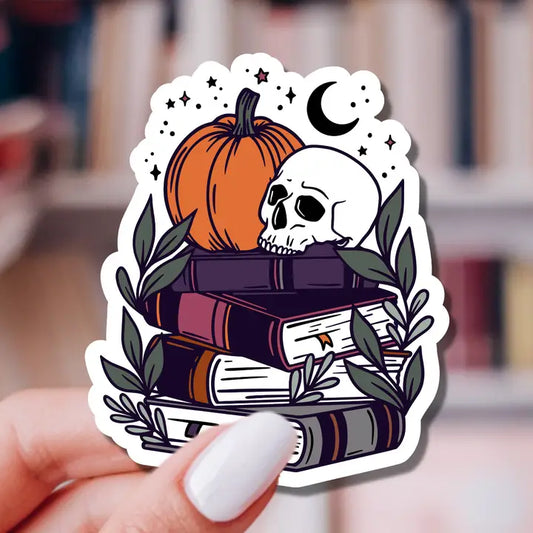 Sticker - Skull Halloween Book Stack