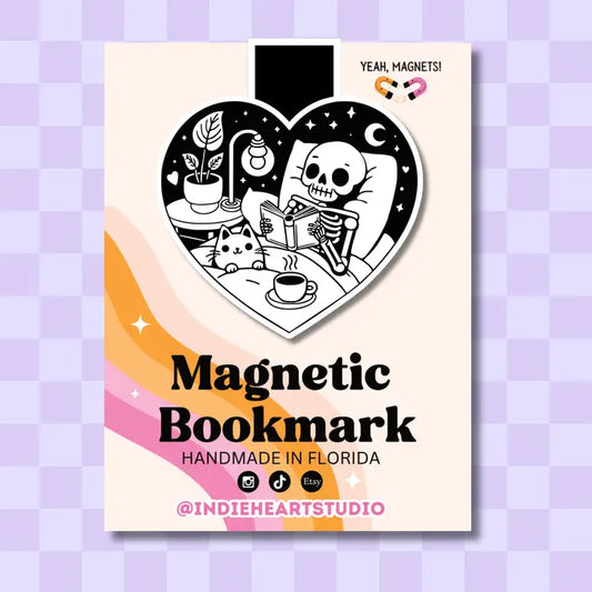 Magnetic Bookmark - Cozy Reading Skeleton